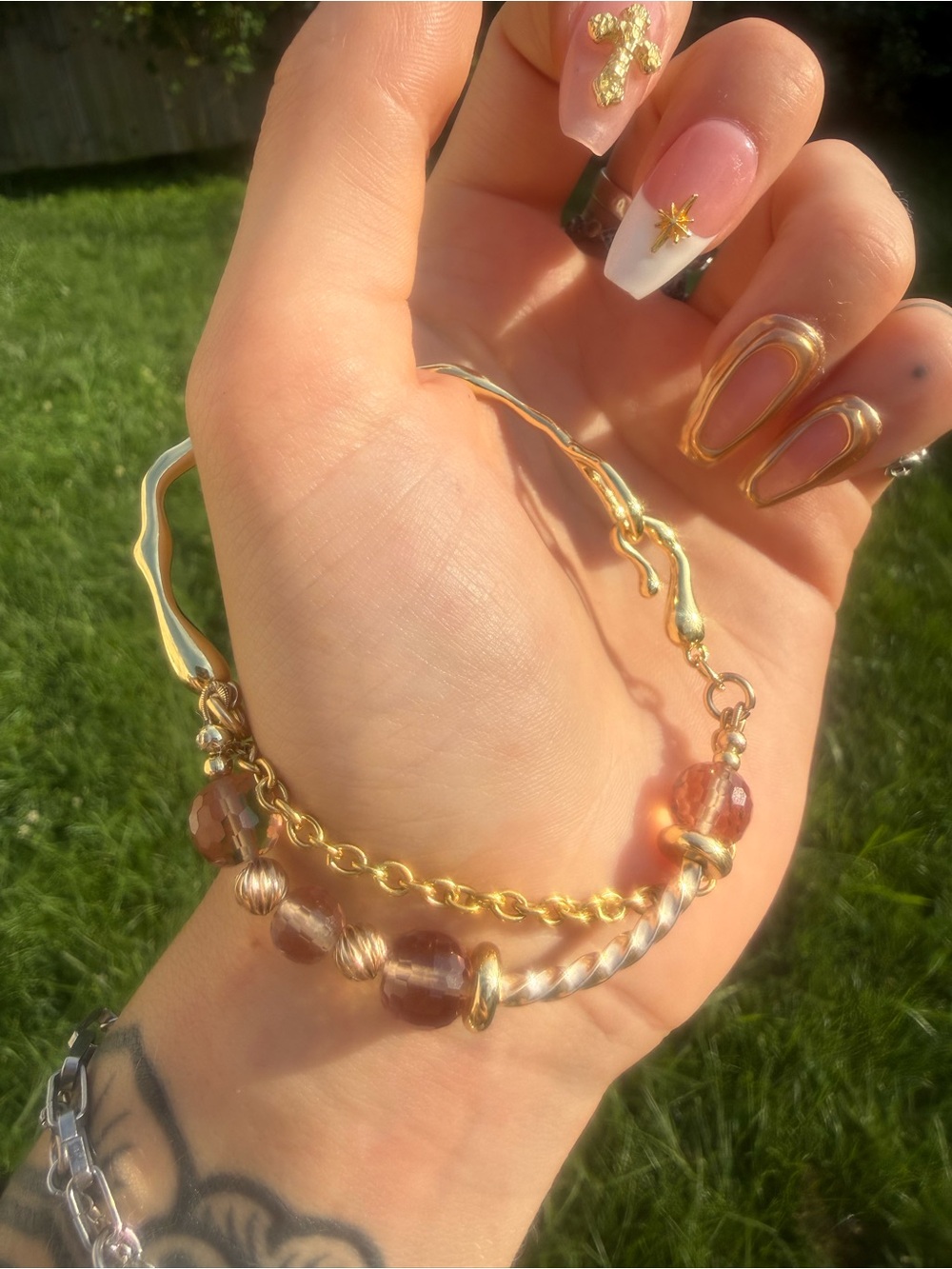Zultanite Diaspore Draped Bangle Brangle - 14kt gold filled accents & plated